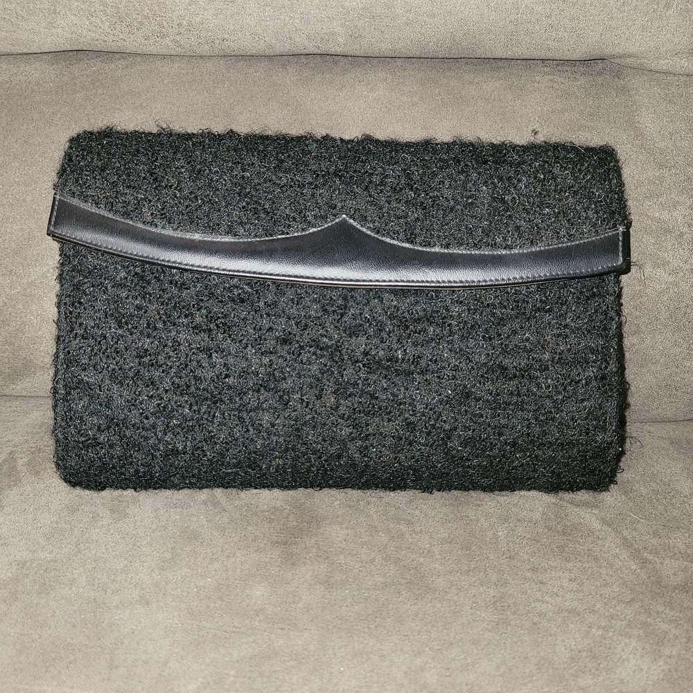 Vintage Margaret Smith Black Wool Clutch Handbag Purse